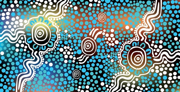 Indigenous dot painting in coastal blues and ochre